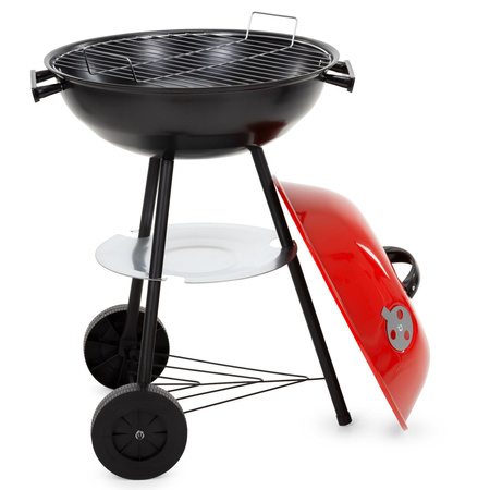 Grill węglowy okrągły, ruszt 41 cm zamykany grill ogrodowy z pokrywą czarno-czerwony