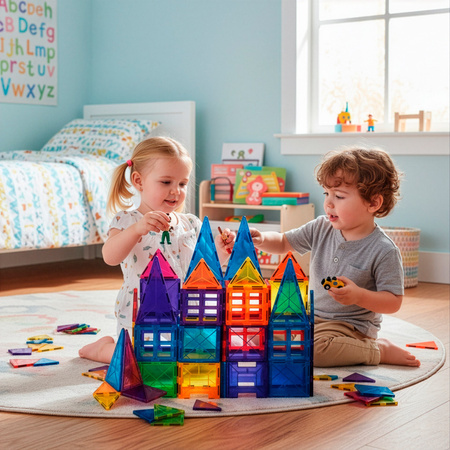 Klocki magnetyczne dla dzieci 48 szt. klocki konstrukcyjne 3D kolorowe edukacyjne