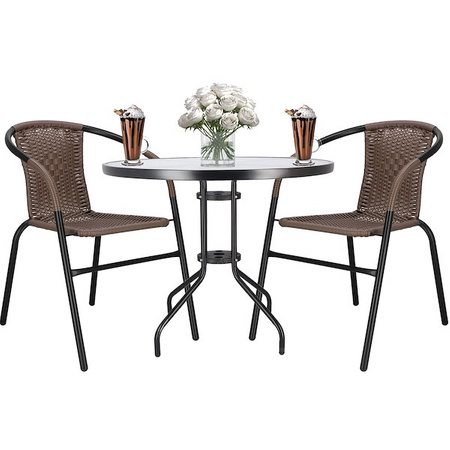 Meble na balkon: stolik kawowy, 2 krzesła metalowe do ogrodu czarno-brązowe