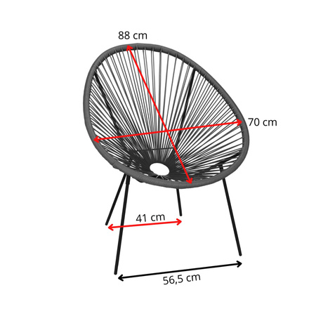 Rattanowy fotel ogrodowy, wys. 86 cm ażurowe krzesło owalne na zewnątrz, szary