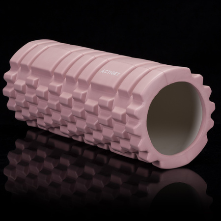 Roller fitness do masażu ciała, średnio twardy, wałek z wypustkami, różowy