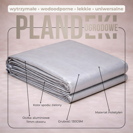 Plandeka ogrodowa 6x4 m 130g/m2 wzmacniana płachta ochronna na samochód szara