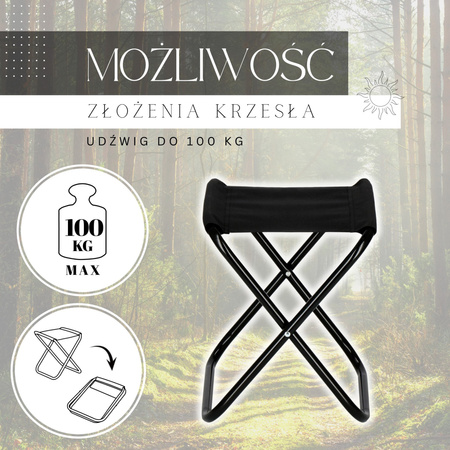 Krzesło turystyczne składane wędkarskie na biwak czarne