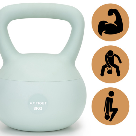 Kettlebell miękki 8 kg ciężar do ćwiczeń, kula treningowa, fitness, turkusowy