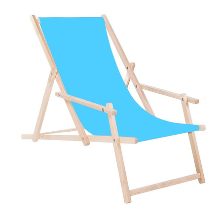 Leżak drewniany z podłokietnikami ogrodowy, plażowy niebieski