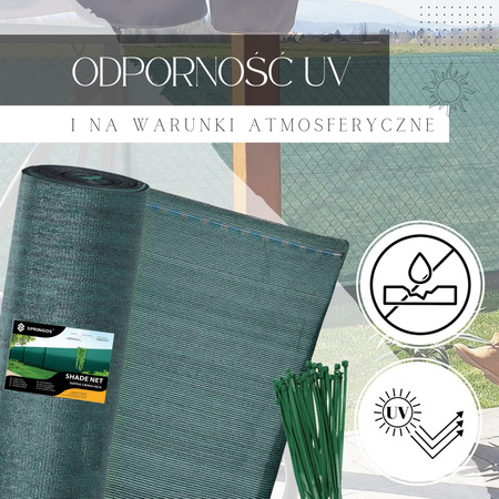 Siatka cieniująca 95% 1,5x25m zielona, 185g/m2, plus 100 szt. opasek zaciskowych