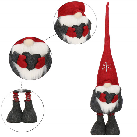 Skrzat świąteczny 60-80 cm, krasnal z serduszkiem, teleskopowe nóżki, gnom