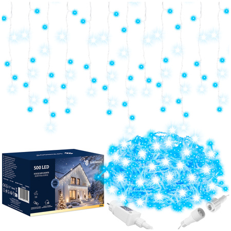 Kurtyna świetlna 500 led niebieski, flash biały zimny girlanda, lampki wewnętrzno-zewnętrzne sople