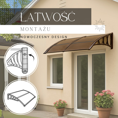 Zadaszenie łukowe nad drzwi, daszek do drzwi wejściowych, balkonowych, tarasowych 200x96 cm brązowy, transparentny