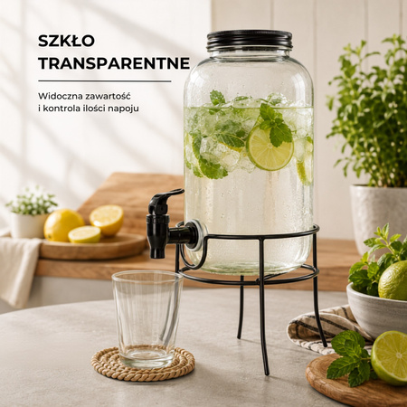 Szklany słój z kranikiem, 3,2l pojemnik na lemoniadę dyspozytor do napojów dozownik