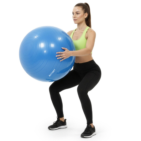 Piłka fitness 55 cm do ćwiczeń pilates i jogi z pompką, gimnastyczna, niebieska