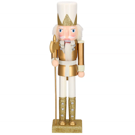 Dziadek do orzechów 38 cm z toporem, ozdoba świąteczna, figurka drewniany żołnierzyk złoty