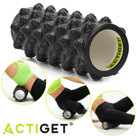 Roller fitness do masażu ciała, masażer piankowy wałek średnio twardy, czarny