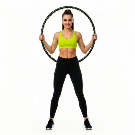 Hula hop z wypustkami masującymi, składane 88 cm obręcz do ćwiczeń cardio, czarno-zielone