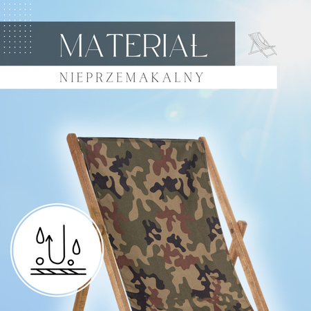 Leżak drewniany impregnowany z płótnem moro