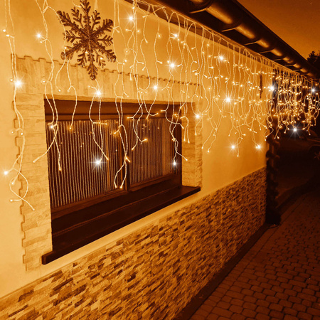 Kurtyna świetlna 300 led girlanda, lampki wewnętrzno-zewnętrzne sople biały ciepły + flash