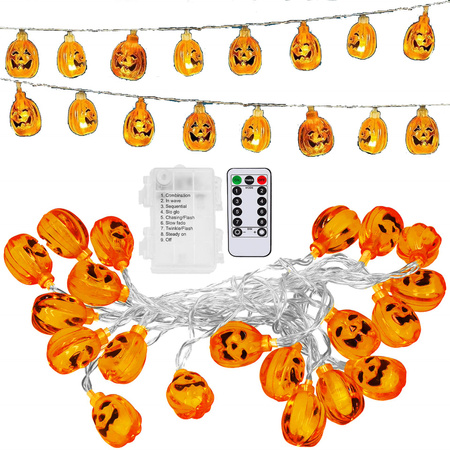 Dekoracja na Halloween łańcuch świetlny dynie girlanda na baterie i pilota 20 LED