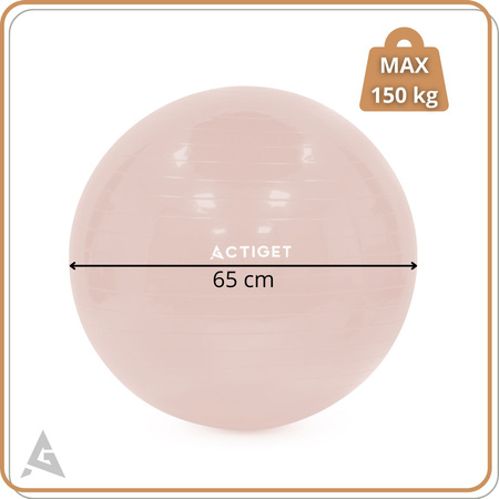 Piłka fitness 65 cm do ćwiczeń pilates i jogi z pompką, gimnastyczna, pudrowy róż