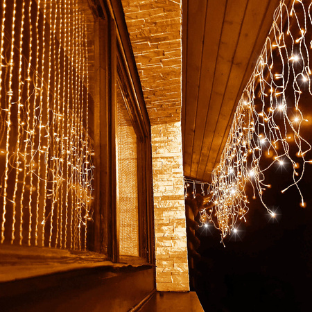 Kurtyna świetlna 300 led girlanda, lampki wewnętrzno-zewnętrzne sople biały ciepły + biały flash