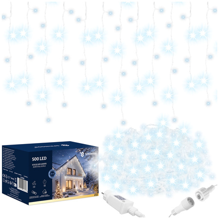Kurtyna świetlna 500 led girlanda, lampki wewnętrzno-zewnętrzne sople biały zimny + flash