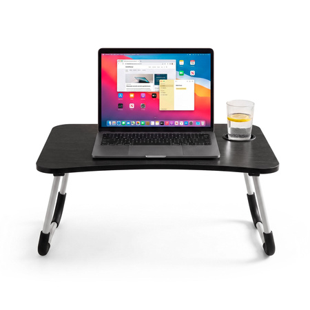 Podstawka składana na komputer, mobilny stolik pod laptopa miejsce na kubek i tablet czarny