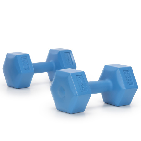 Hantle 2x2,5kg hexagonalne do ćwiczeń fitness ciężarki zestaw 2 szt. niebieskie