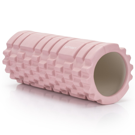 Roller fitness do masażu ciała, średnio twardy, wałek z wypustkami, różowy