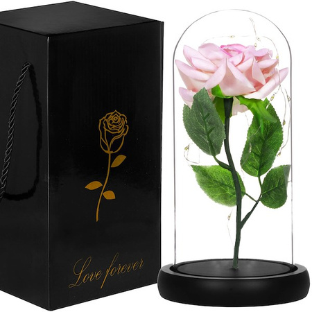 Wieczna róża różowa 22 cm świecąca dekoracja LED prezent kwiat