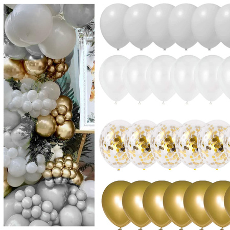 Balony 50 szt. urodzinowe na wieczór panieński, wesele białe, szare, złote, z konfetti