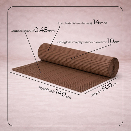 Osłona PVC maskująca 500x140 cm na balkon, taras, ogrodzenie zestaw profile, brązowe