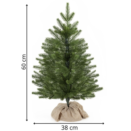 Mała choinka sztuczna 60 cm świerk kaukaski premium z jutą, na stolik, biurko mini ozdoba