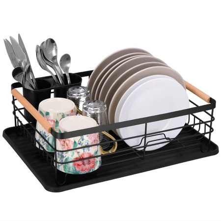 Ociekacz do naczyń 42x31x14 cm metalowa suszarka z tacką czarno-brązowa