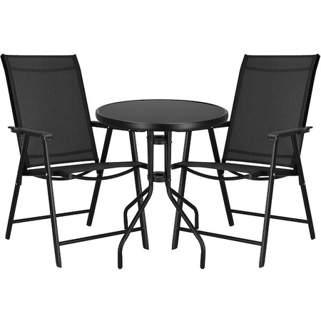 Zestaw mebli ogrodowych stół ze szkłem hartowanym, 2 krzesła komplet na taras czarne