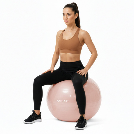 Piłka fitness 65 cm do ćwiczeń pilates i jogi z pompką, gimnastyczna, pudrowy róż