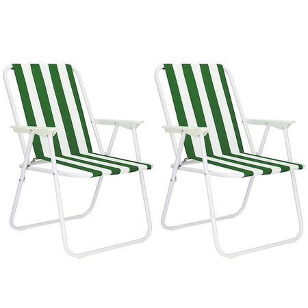 Krzesła składane turystyczne 2 szt. na plażę i do ogrodu zielone pasy