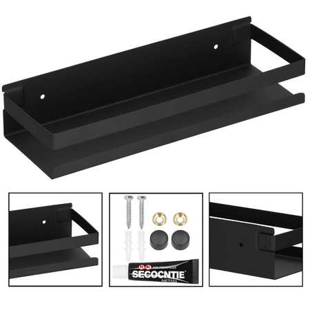 Półka łazienkowa wisząca pod prysznic 30x10 cm stal nierdzewna loft czarna