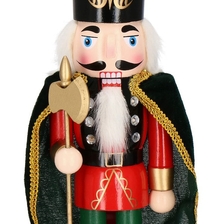 Dziadek do orzechów 38 cm z peleryną, ozdoba świąteczna, figurka drewniany żołnierzyk czerwono-czarny