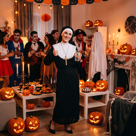 Kostium zakonnicy M z krzyżem, habit, przebranie na Halloween, bal, karnawał strój, przebranie