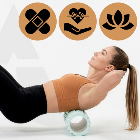 Roller fitness do masażu ciała, średnio twardy, wałek z wypustkami, miętowy