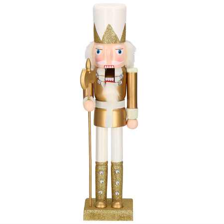 Dziadek do orzechów 38 cm z toporem, ozdoba świąteczna, figurka drewniany żołnierzyk złoty