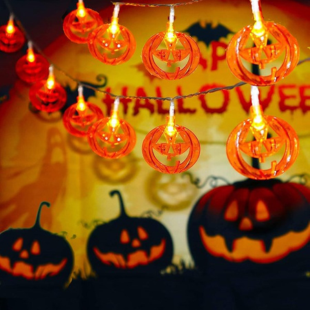 Dekoracja na Halloween łańcuch świetlny dynie girlanda 20 LED 2 funkcje świecenia