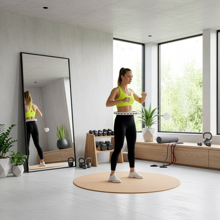 Hula hop fitness składane z obciążeniem, licznikiem i wypustkami masującymi, biało-szare