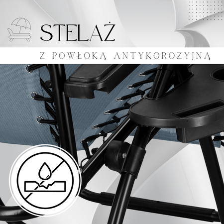 Leżak ogrodowy grawitacyjny z zagłówkiem szary