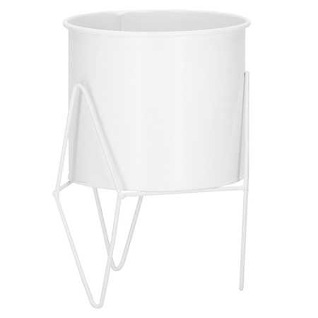 Stojak na kwiaty 22 cm z doniczką nowoczesny kwietnik loft biały mat