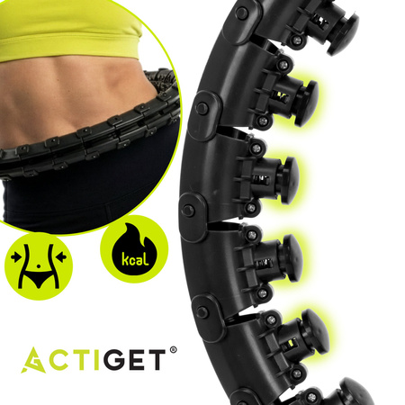 Hula hop cardio, fitness składane z obciążeniem i wypustkami masującymi, czarne