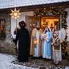 Kostium śmierci na Halloween 146-152 cm peleryna, kosa, okulary LED kostium żniwiarza, strój kostuchy