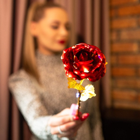 Wieczna róża czerwona 25 cm świecąca dekoracja LED prezent kwiat 