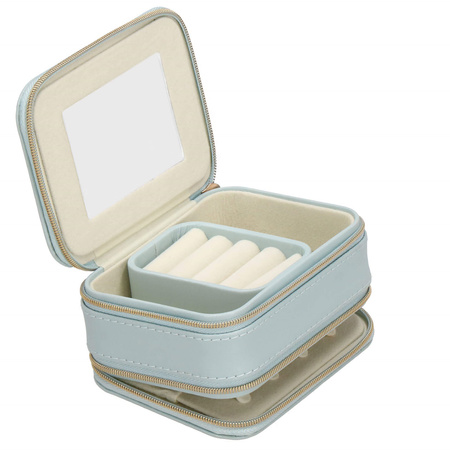 Szkatułka na biżuterię ekoskóra 11,5x8,5x5,5 cm błękitny kuferek z przegródkami