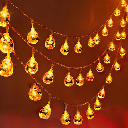 Dekoracja na Halloween łańcuch świetlny dynie girlanda na baterie i pilota 20 LED