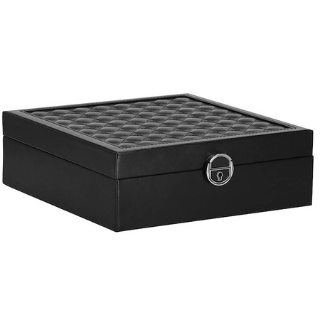 Szkatułka na biżuterię ekoskóra 25x25x8,5 cm czarny kuferek z przegródkami